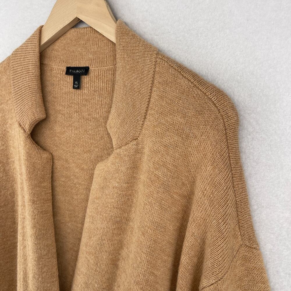 TALBOTS Sweater XL Cardigan Notch Collar Blazer Knit Lambs Wool Blend Camel - Picture 6 of 13